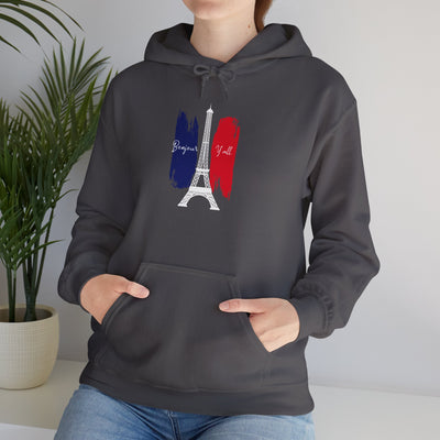 Hooded Sweatshirt Bonjour Y'all Eiffel Tower Paris French Vibes